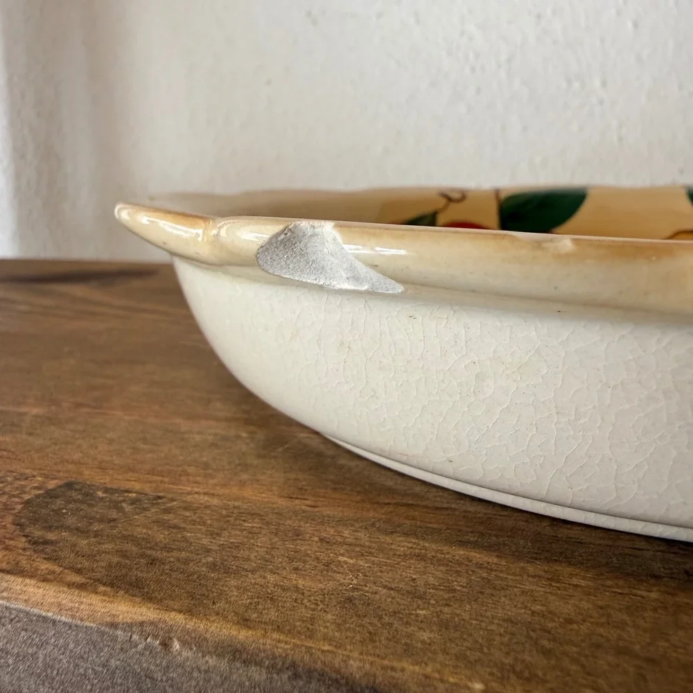 Alco Industries Ceramic Fruit Harvest Pie Dish Scalloped Rim Farmhouse Decor